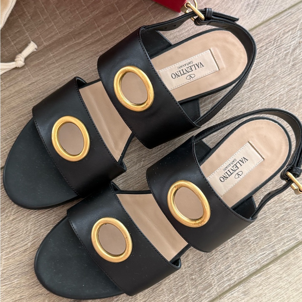 Valentino - Black Sandals with Gold Accents